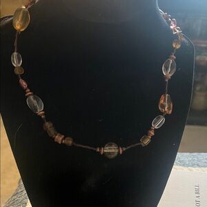 NWT Lia Sophia Amber and Clear Beaded Glass Necklace